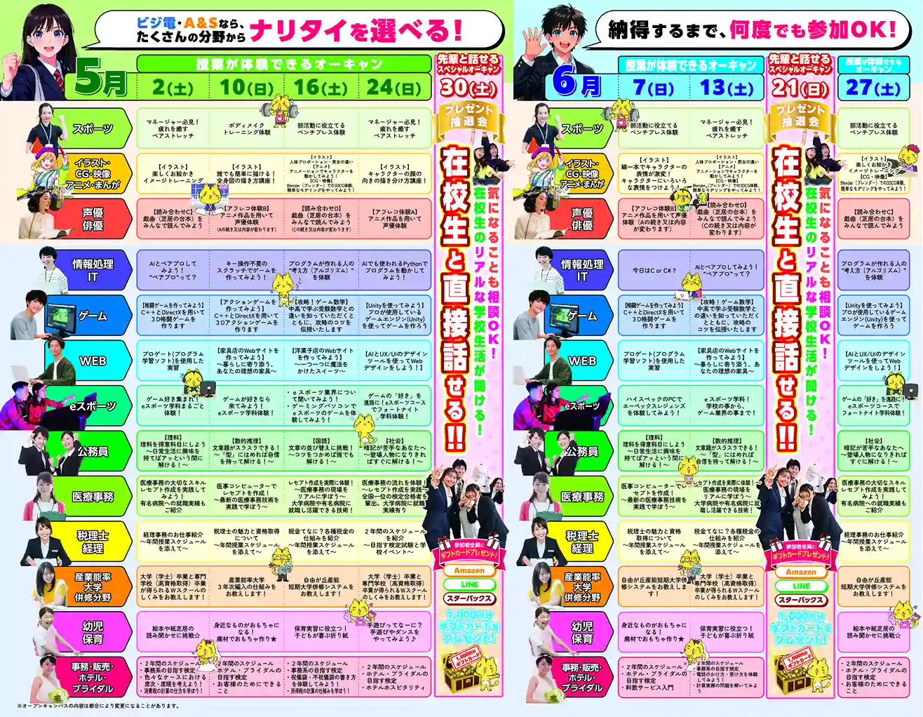 宇都宮の専門学校　アート&スポーツ専門学校のオープンキャンパスメニュー